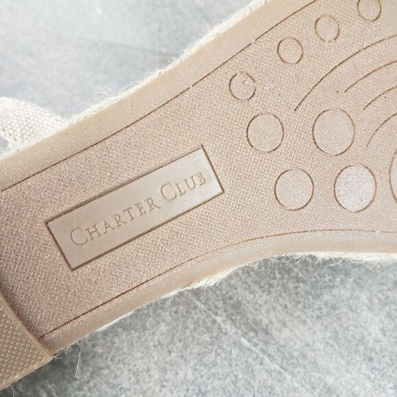 Charter Club Sandals 10.5 M Beige Canvas Platform Espadrilles Wedge Luchia - Picture 9 of 13